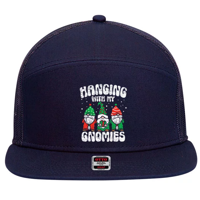 Christmas Hanging With My Gnomies Funny Xmas Family Pajamas 7 Panel Mesh Trucker Snapback Hat