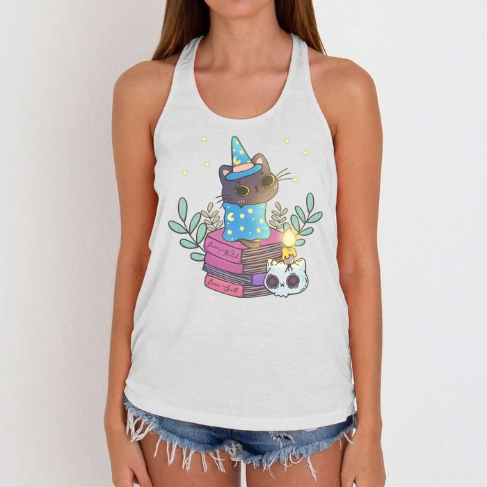 Cute Halloween Witch Cat Women's Knotted Racerback Tank