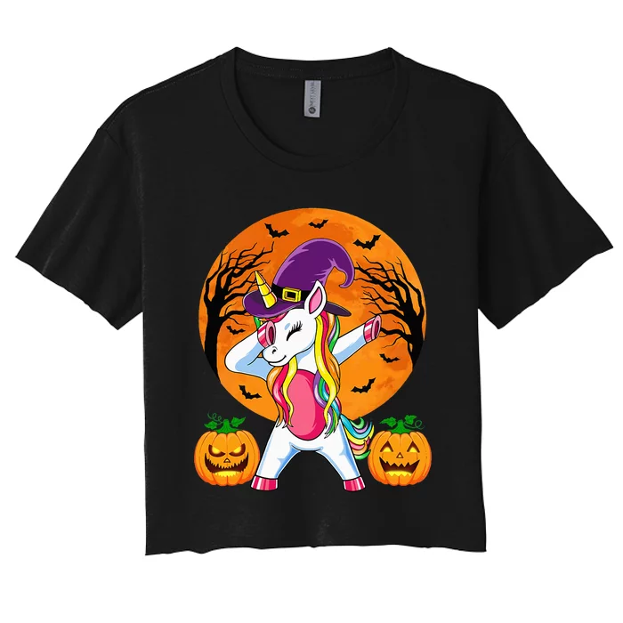 Cute Halloween Witchy Unicorn Halloween Women's Crop Top Tee