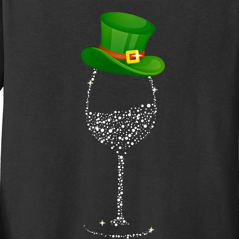 Clover Hat Wine Ing Party St Patricks Day Meaningful Gift Kids Long Sleeve Shirt