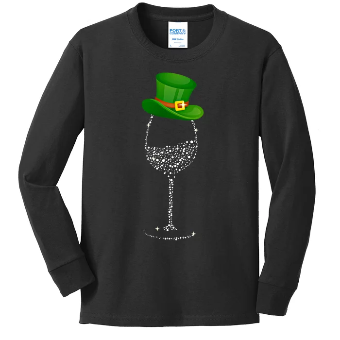 Clover Hat Wine Ing Party St Patricks Day Meaningful Gift Kids Long Sleeve Shirt