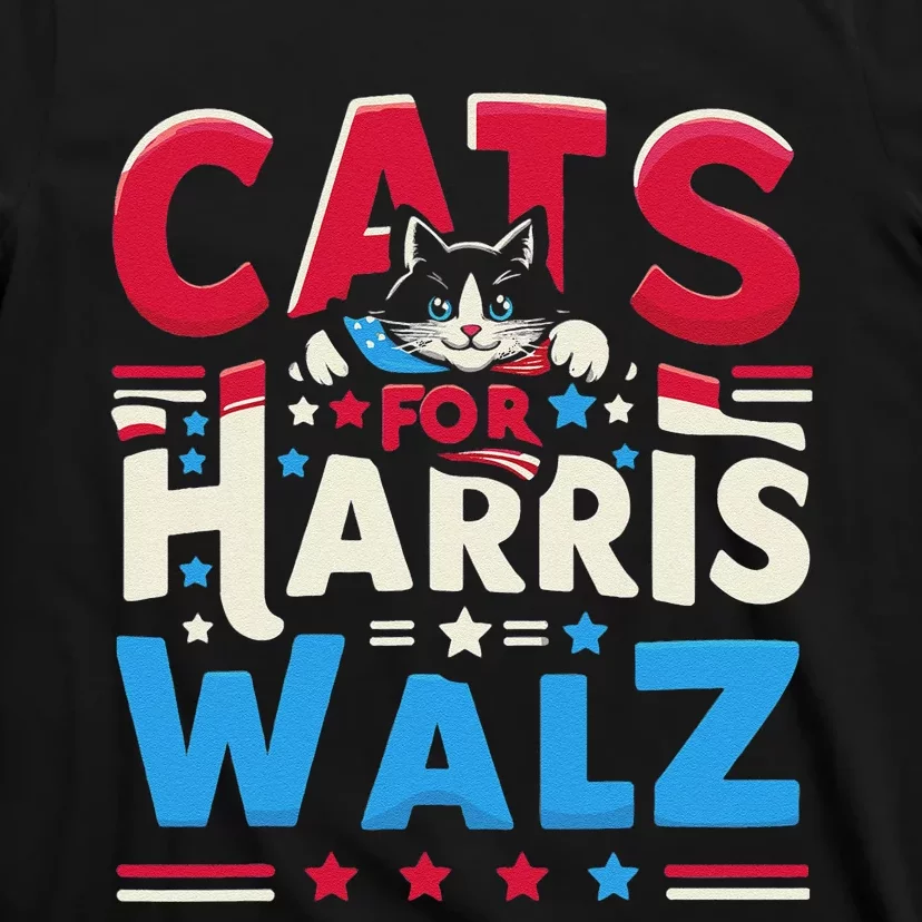 Cats Harris Waltz 2024 Election Kamala Harris Tim Walz T-Shirt