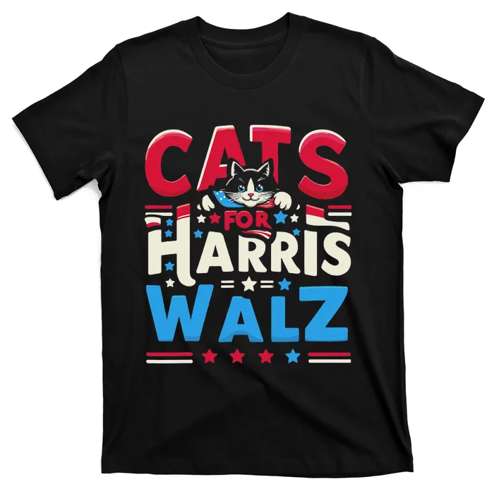 Cats Harris Waltz 2024 Election Kamala Harris Tim Walz T-Shirt