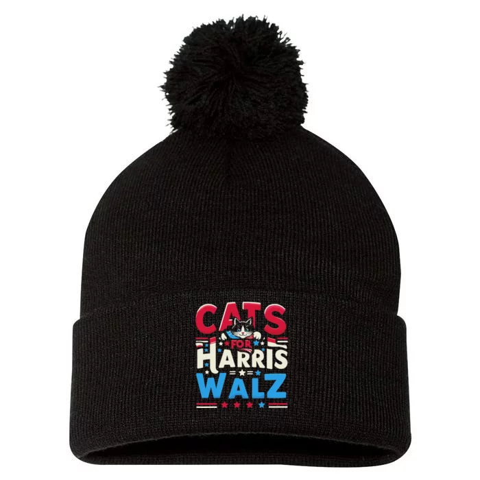 Cats Harris Waltz 2024 Election Kamala Harris Tim Walz Pom Pom 12in Knit Beanie