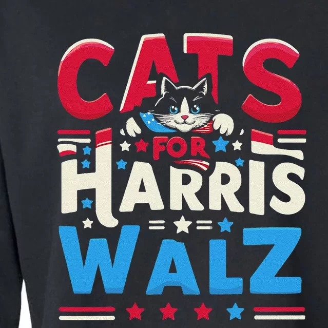 Cats Harris Waltz 2024 Election Kamala Harris Tim Walz Cropped Pullover Crew