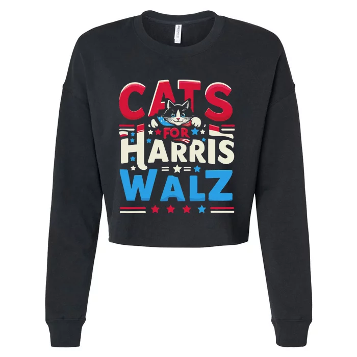 Cats Harris Waltz 2024 Election Kamala Harris Tim Walz Cropped Pullover Crew