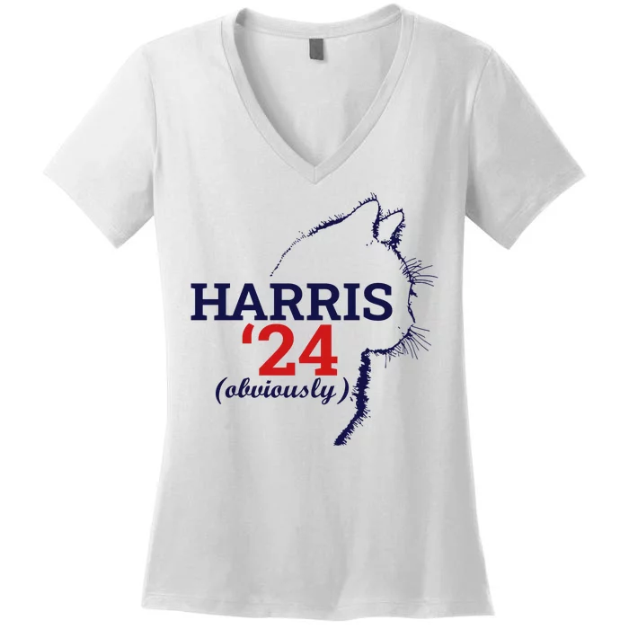 Cat Harris Walz Obviously Kamala Harris Comma La 2024 Women's V-Neck T-Shirt