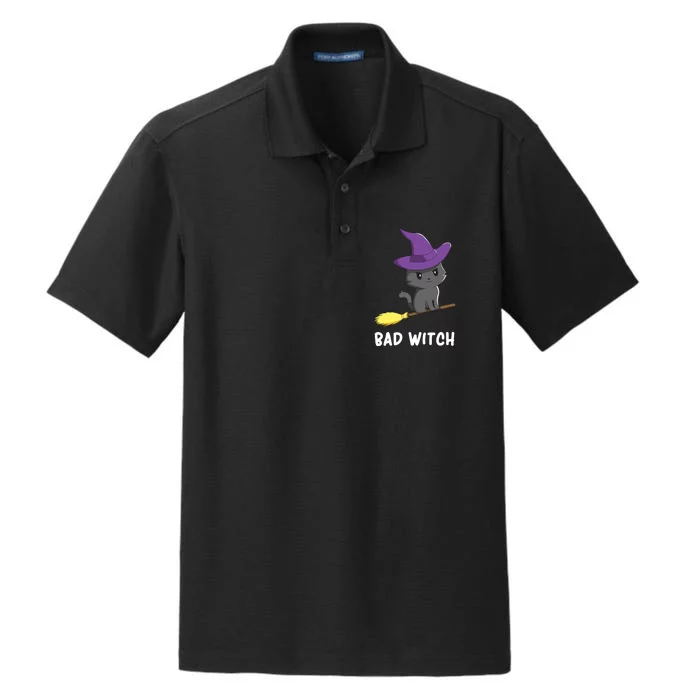 Cute Halloween Witch Cat Dry Zone Grid Performance Polo