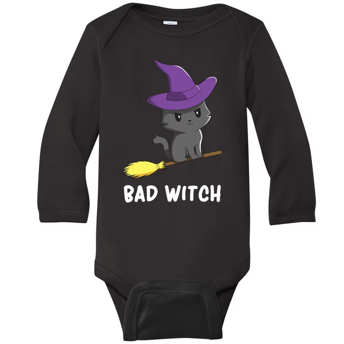 Cute Halloween Witch Cat Baby Long Sleeve Bodysuit