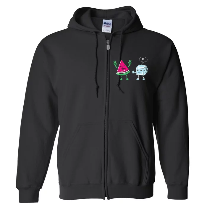 Cute Happy Watermelon With Sugar Cube Sweet Fruit Lover Full Zip Hoodie