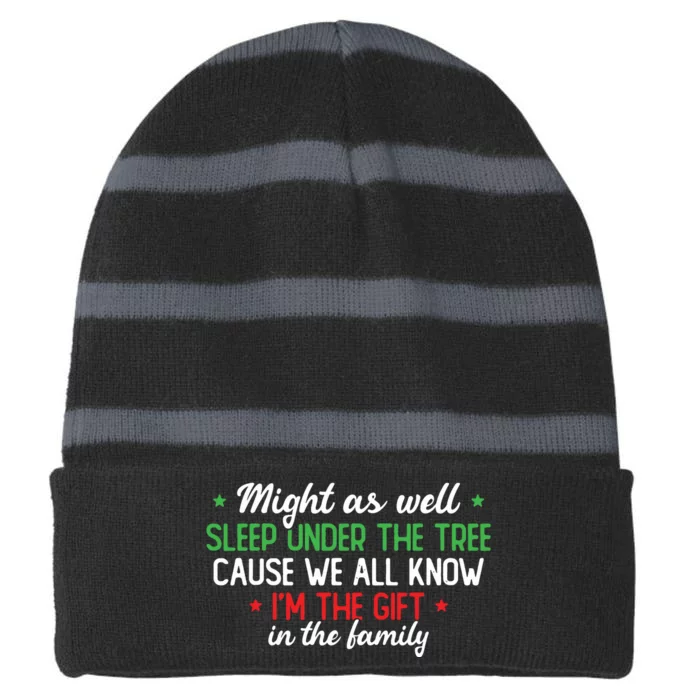 Christmas Humor Women Favorite Person Funny Christmas Striped Beanie with Solid Band