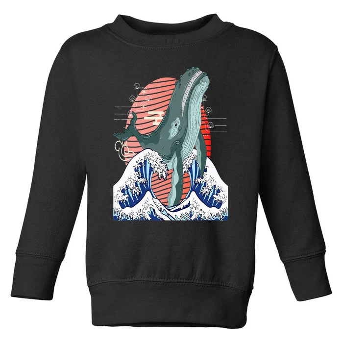 cute Humpback whale waves sea Japanese style art for lovers Toddler Sweatshirt