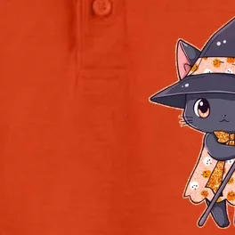 Cute Halloween Witch Cat With Broom Dry Zone Grid Performance Polo