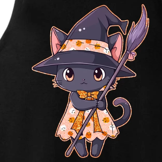 Cute Halloween Witch Cat With Broom Ladies Tri-Blend Wicking Tank