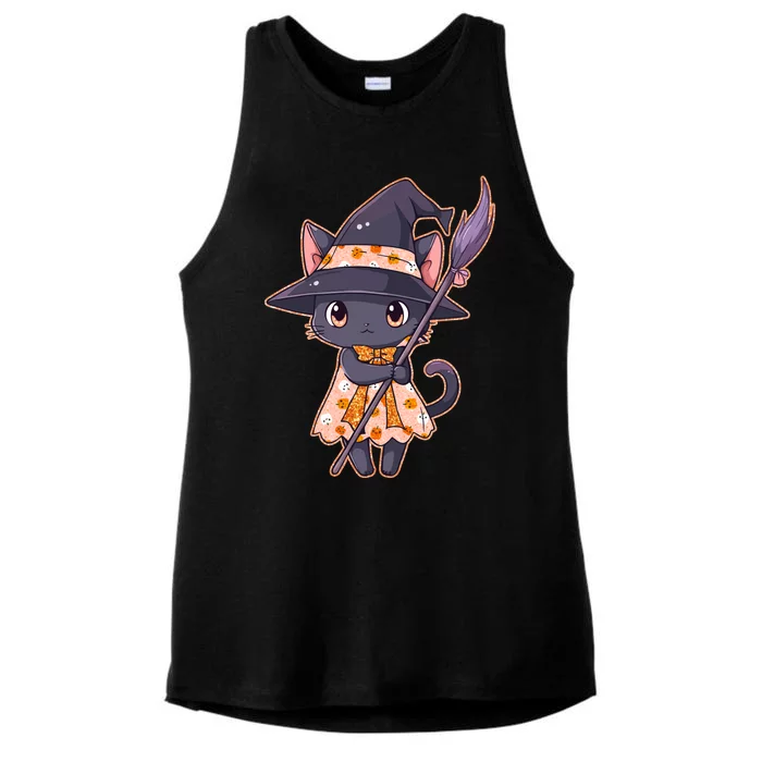 Cute Halloween Witch Cat With Broom Ladies Tri-Blend Wicking Tank