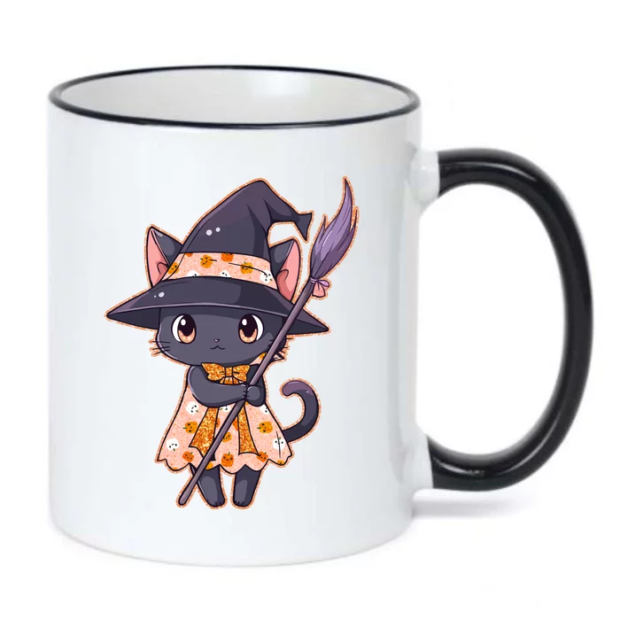 Cute Halloween Witch Cat With Broom Black Color Changing Mug