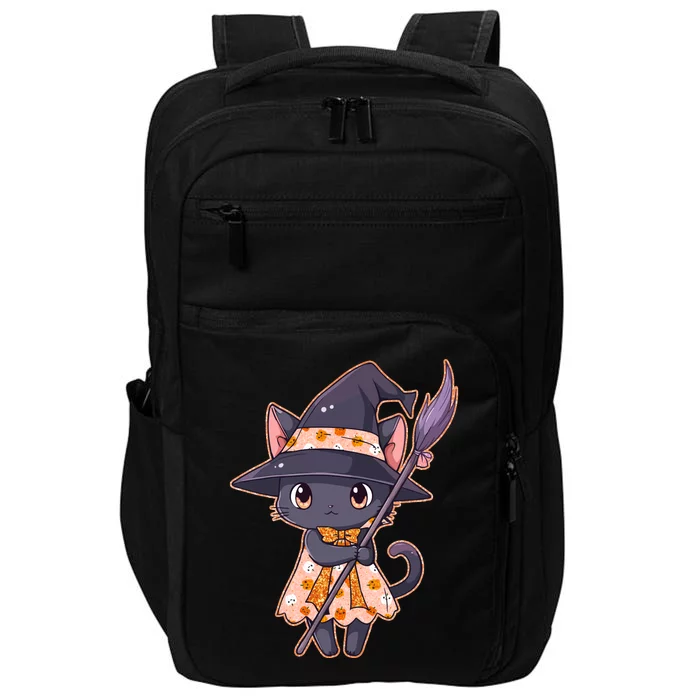 Cute Halloween Witch Cat With Broom Impact Tech Backpack