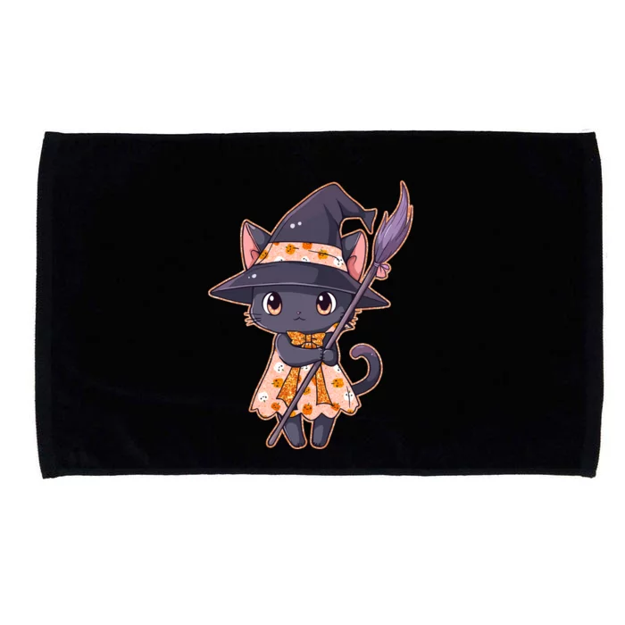 Cute Halloween Witch Cat With Broom Microfiber Hand Towel