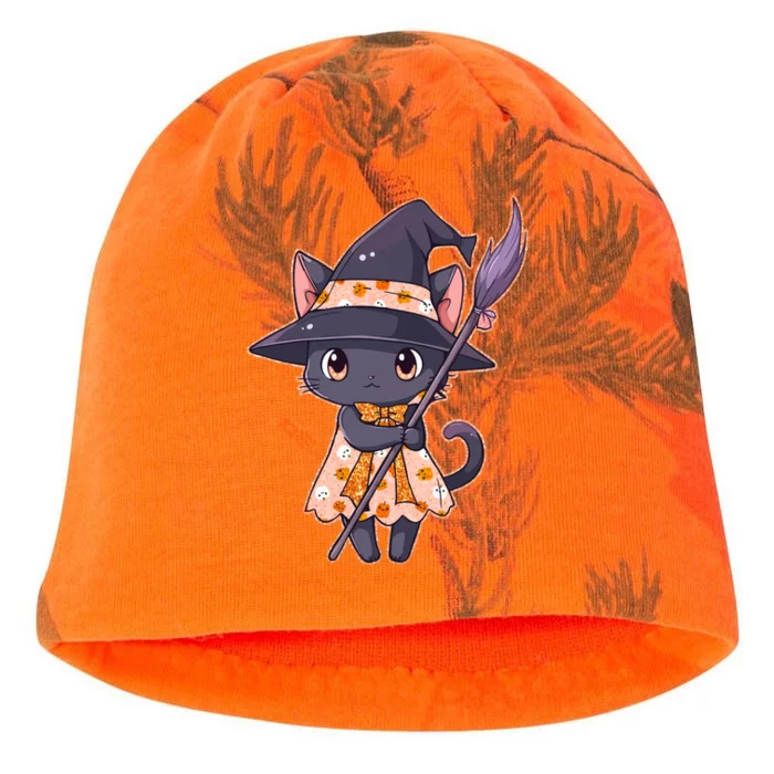 Cute Halloween Witch Cat With Broom Kati - Camo Knit Beanie