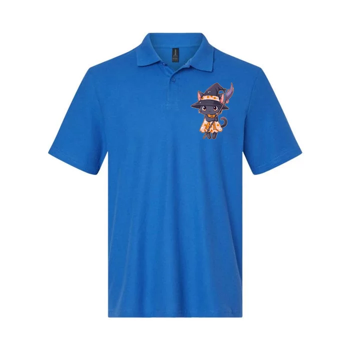 Cute Halloween Witch Cat With Broom Softstyle Adult Sport Polo