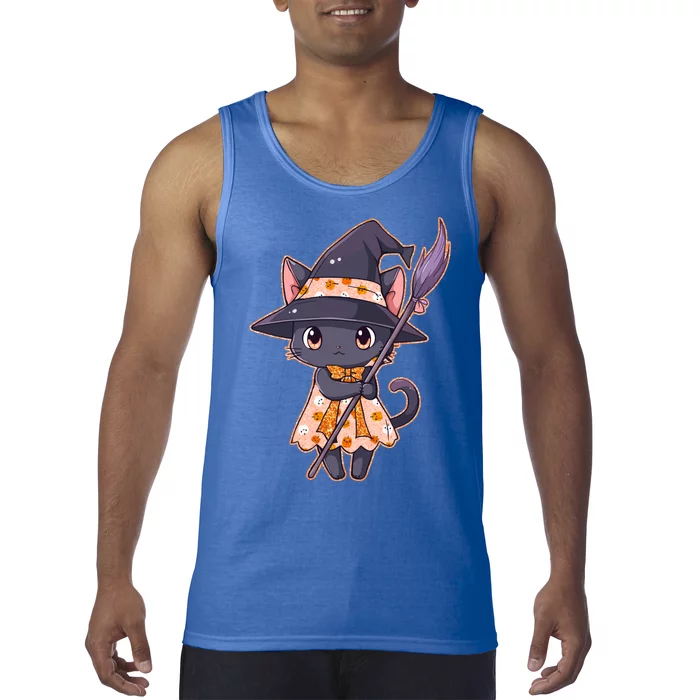 Cute Halloween Witch Cat With Broom Tank Top