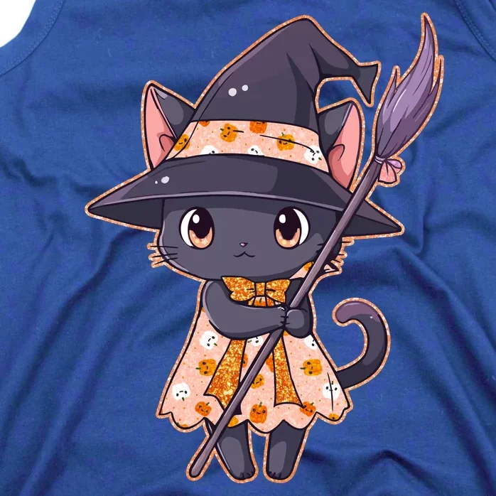 Cute Halloween Witch Cat With Broom Tank Top