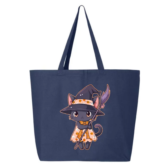 Cute Halloween Witch Cat With Broom 25L Jumbo Tote