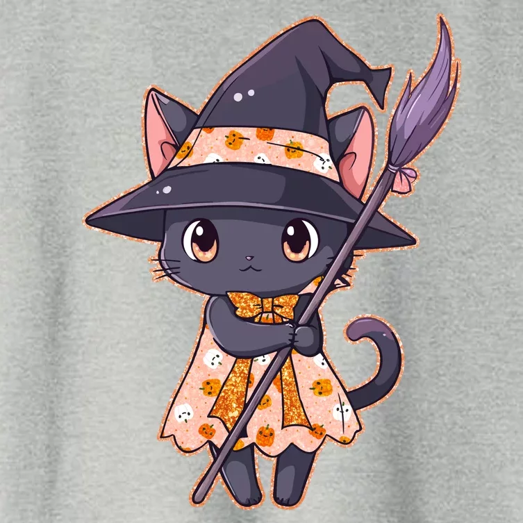 Cute Halloween Witch Cat With Broom Women's Crop Top Tee