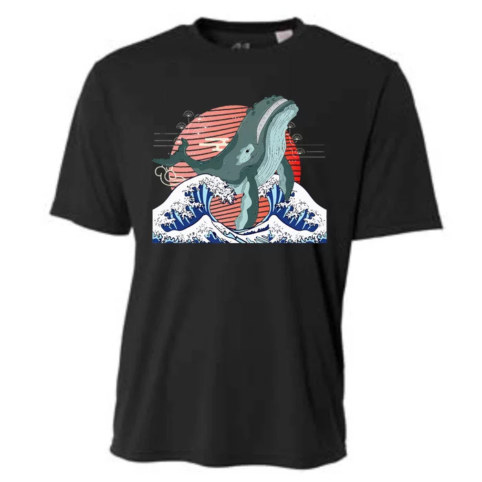 cute Humpback whale waves sea Japanese style Cooling Performance Crew T-Shirt