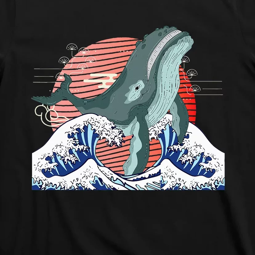 cute Humpback whale waves sea Japanese style T-Shirt