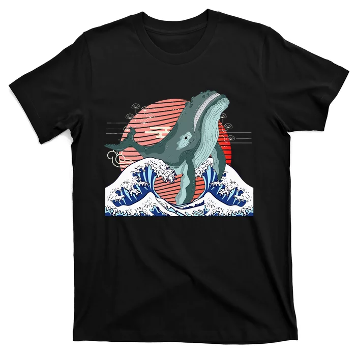 cute Humpback whale waves sea Japanese style T-Shirt