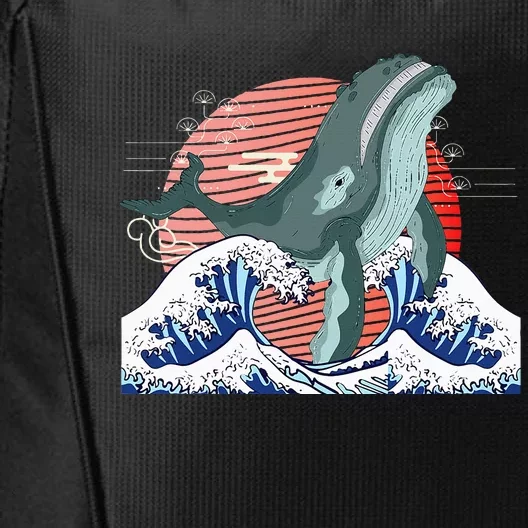 cute Humpback whale waves sea Japanese style City Backpack