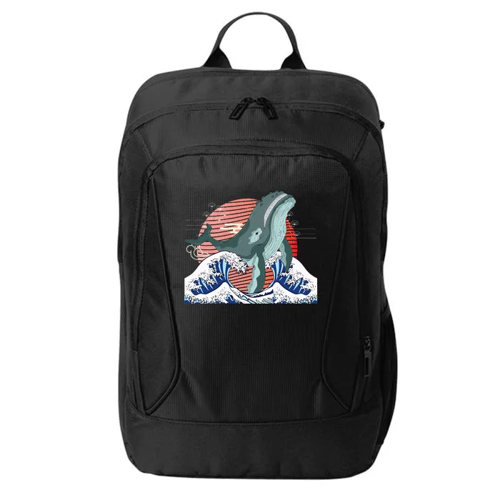 cute Humpback whale waves sea Japanese style City Backpack