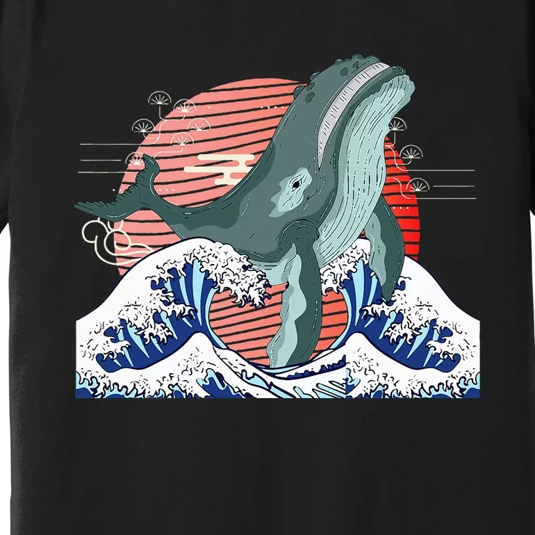 cute Humpback whale waves sea Japanese style Premium T-Shirt