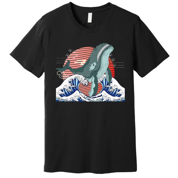 cute Humpback whale waves sea Japanese style Premium T-Shirt