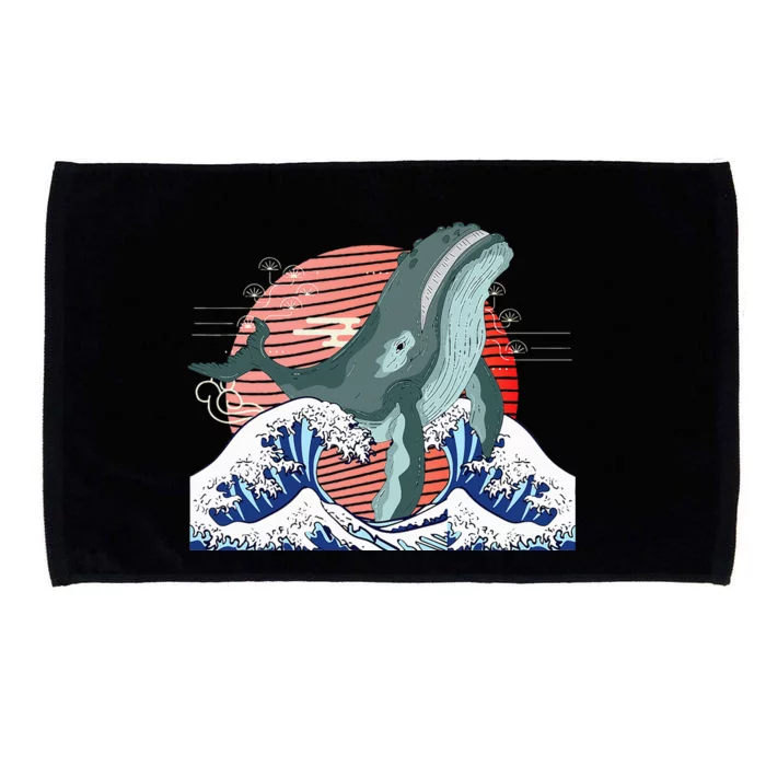 cute Humpback whale waves sea Japanese style Microfiber Hand Towel