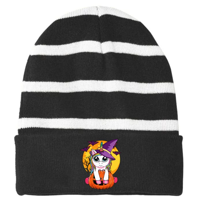 Cute Halloween Witchy Unicorn Halloween Striped Beanie with Solid Band