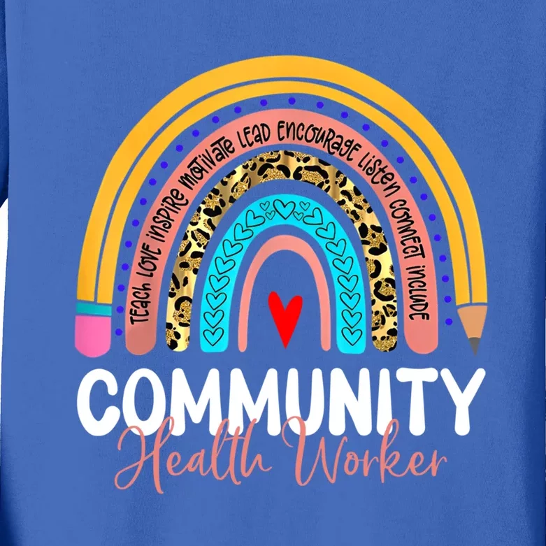 Community Health Worker Leopard Rainbow Healthcare Doctor Gift Kids Long Sleeve Shirt