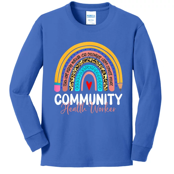 Community Health Worker Leopard Rainbow Healthcare Doctor Gift Kids Long Sleeve Shirt