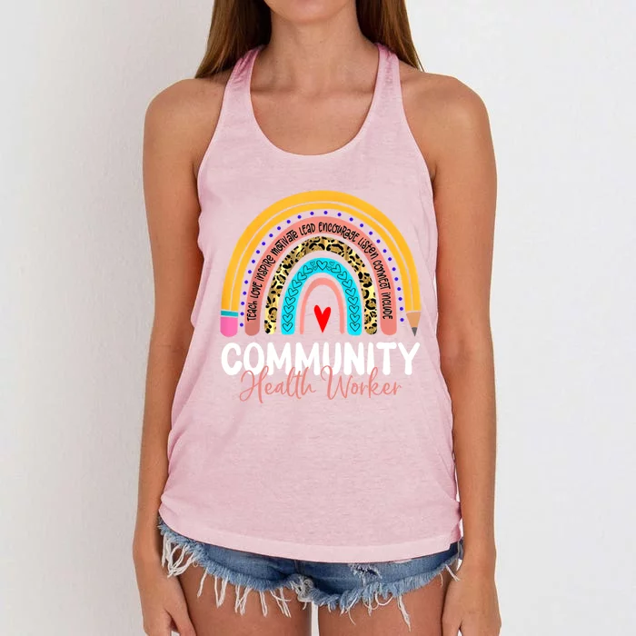 Community Health Worker Leopard Rainbow Healthcare Doctor Gift Women's Knotted Racerback Tank