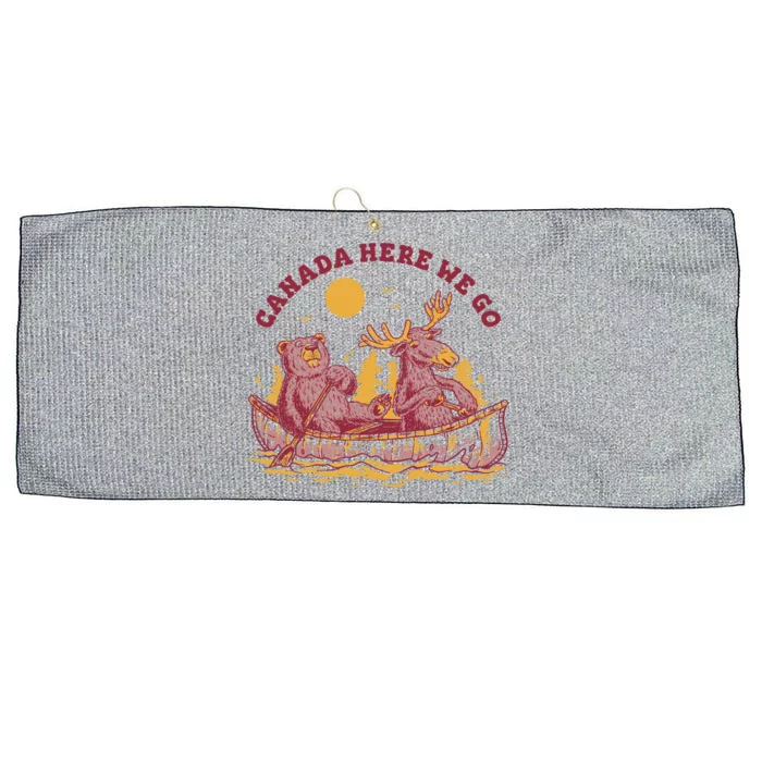 Canada Here We Go Bear And Moose Large Microfiber Waffle Golf Towel