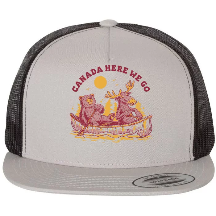 Canada Here We Go Bear And Moose Flat Bill Trucker Hat