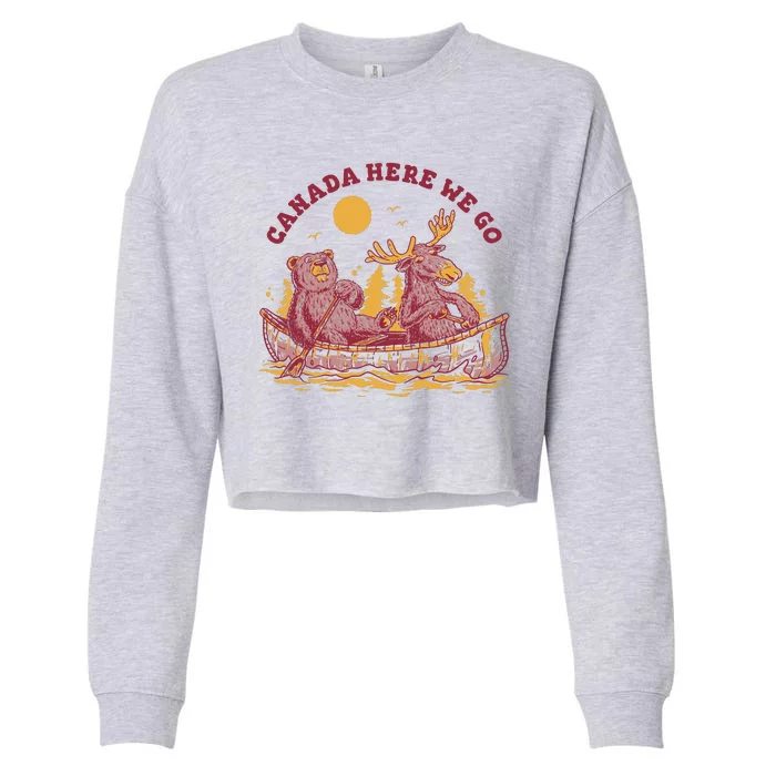 Canada Here We Go Bear And Moose Cropped Pullover Crew