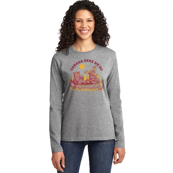 Canada Here We Go Bear And Moose Ladies Long Sleeve Shirt