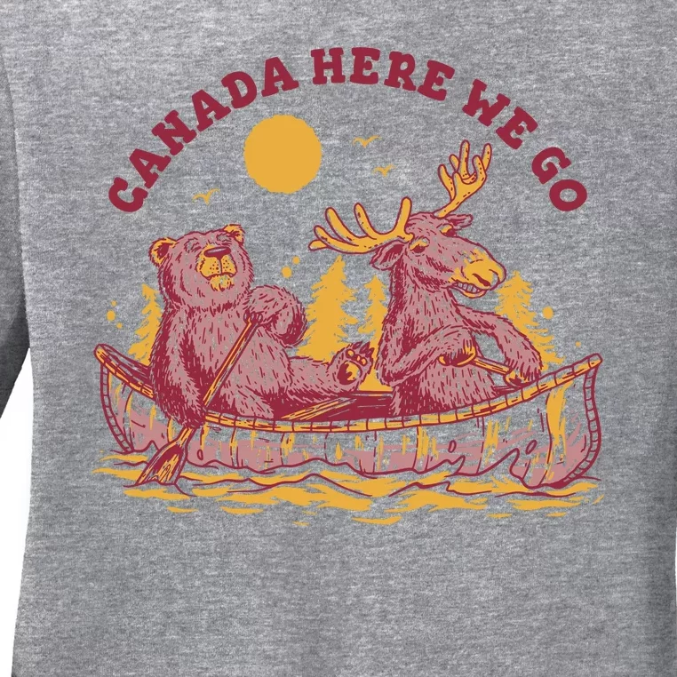 Canada Here We Go Bear And Moose Ladies Long Sleeve Shirt