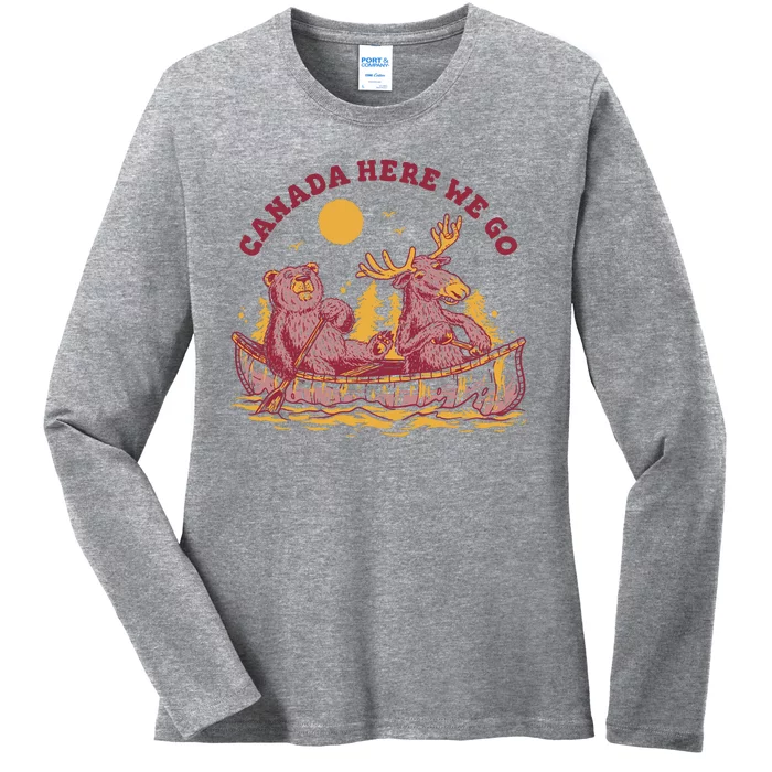 Canada Here We Go Bear And Moose Ladies Long Sleeve Shirt