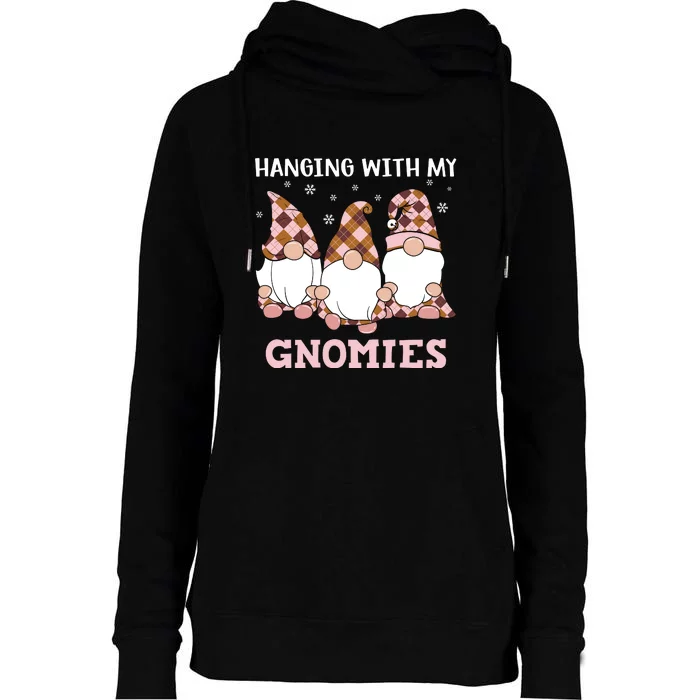 Christmas Hanging With Gnomies Gnome Pink Leopard Womens Funnel Neck Pullover Hood