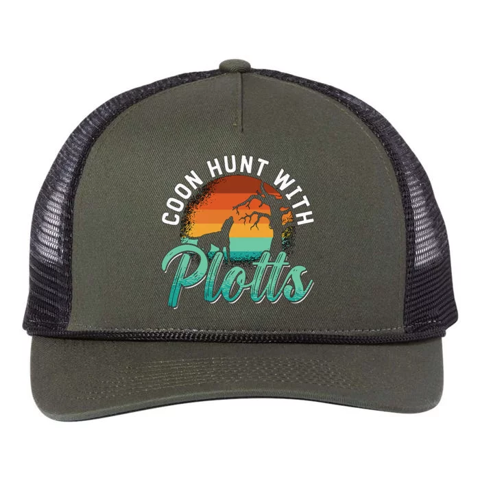 Coon Hunt With Plotts Treeing Walker Animal Lover Coonhound Retro Rope Trucker Hat Cap