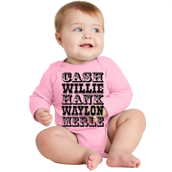 Cash Hank Willie and Waylon Country Music Baby Long Sleeve Bodysuit