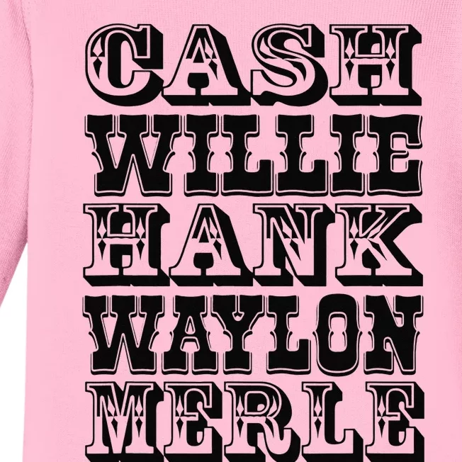 Cash Hank Willie and Waylon Country Music Baby Long Sleeve Bodysuit